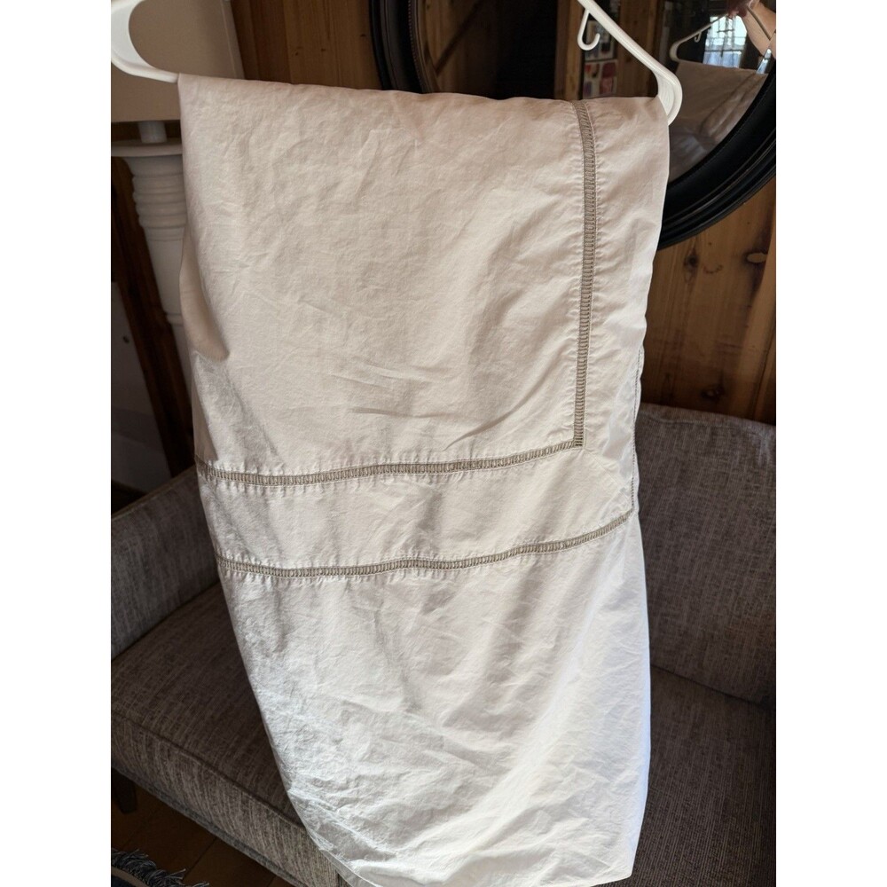 Pottery Barn Classic Cotton White Full/Queen Duvet W/ Tan Ladder Stitch